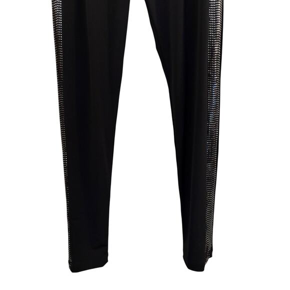LBISSE Black Slinky Pants With Silver Details Down Sides L Tuxedo Pant Style NEW - Picture 4 of 10